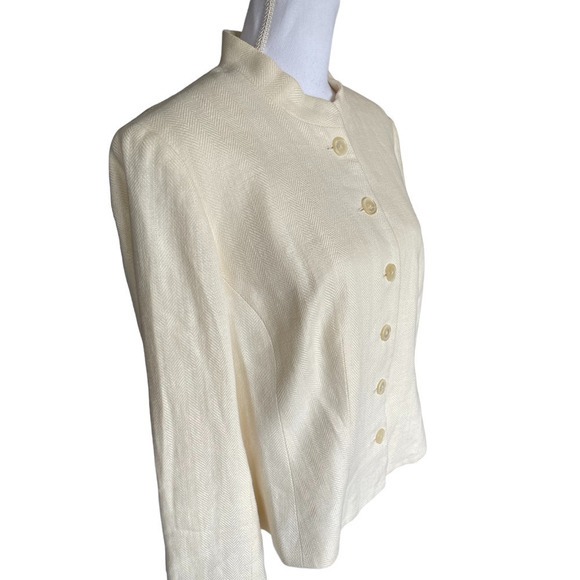 Vintage Lauren Ralph Lauren Nehru Jacket 1990's Sz 14W Ivory White Linen Fitted - Picture 3 of 12